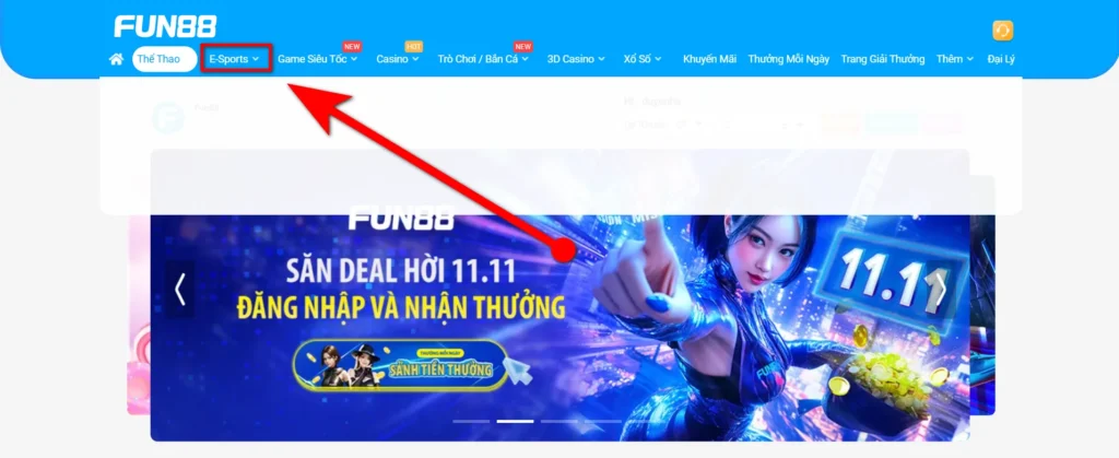 Chọn mục Esports trên thanh menu